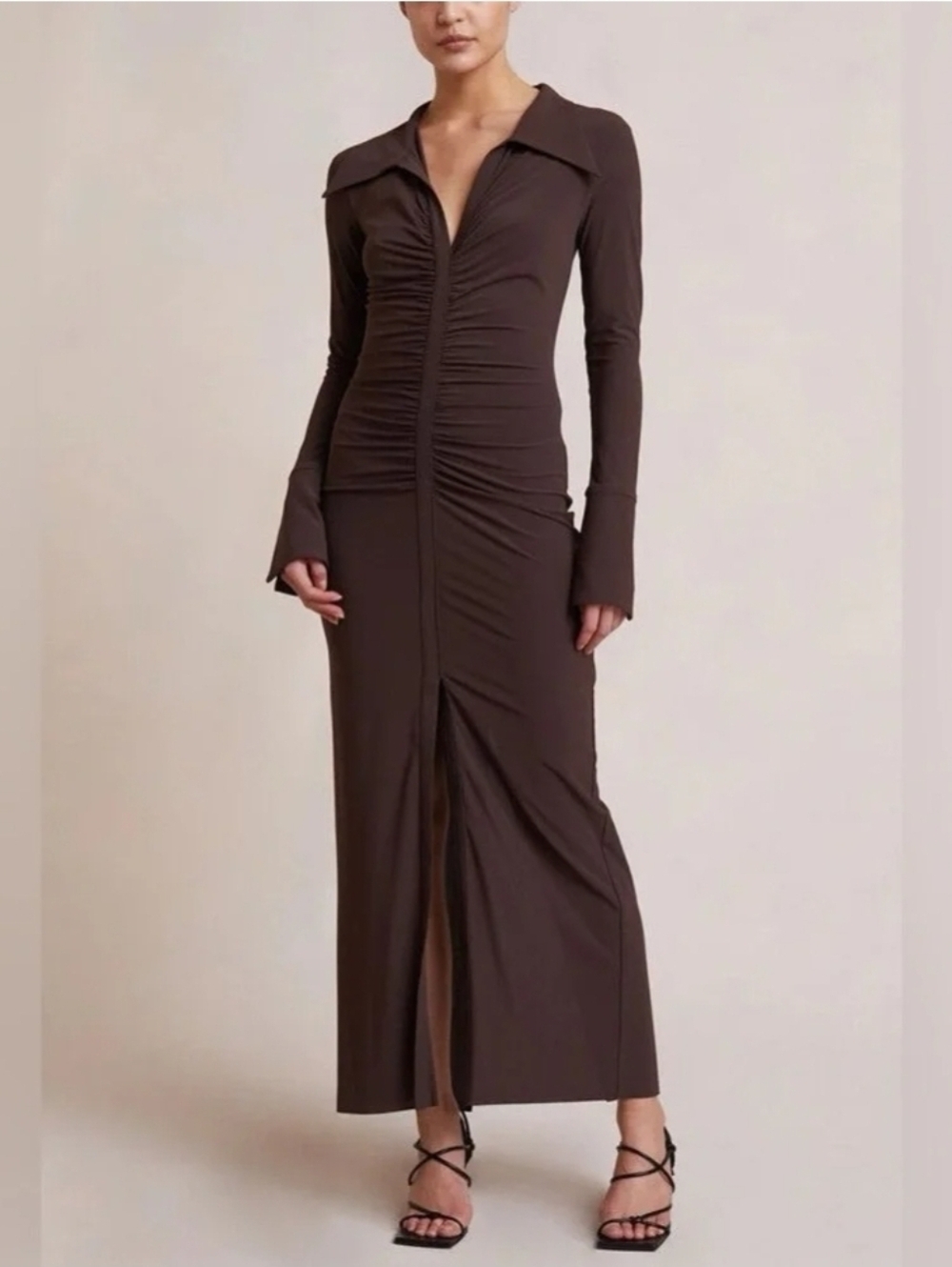 Bec & Bridge Sylvia Maxi Dress Sz 2 Cognac Brown Ruched Front